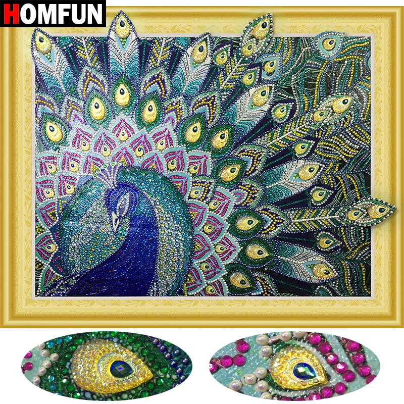 

HOMFUN 5D DIY Special Shaped Diamond Painting Peacock Rhinestones 3D Diamond Embroider 5D Animal Home Decor Gift 40x50cm