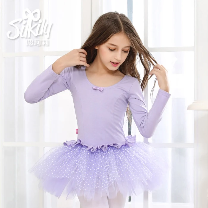 Girls New Cotton Ballet Dancing Dress Kids Long Sleeved Suit Children Leotard Skirt Children's Day B-6379 | Тематическая одежда