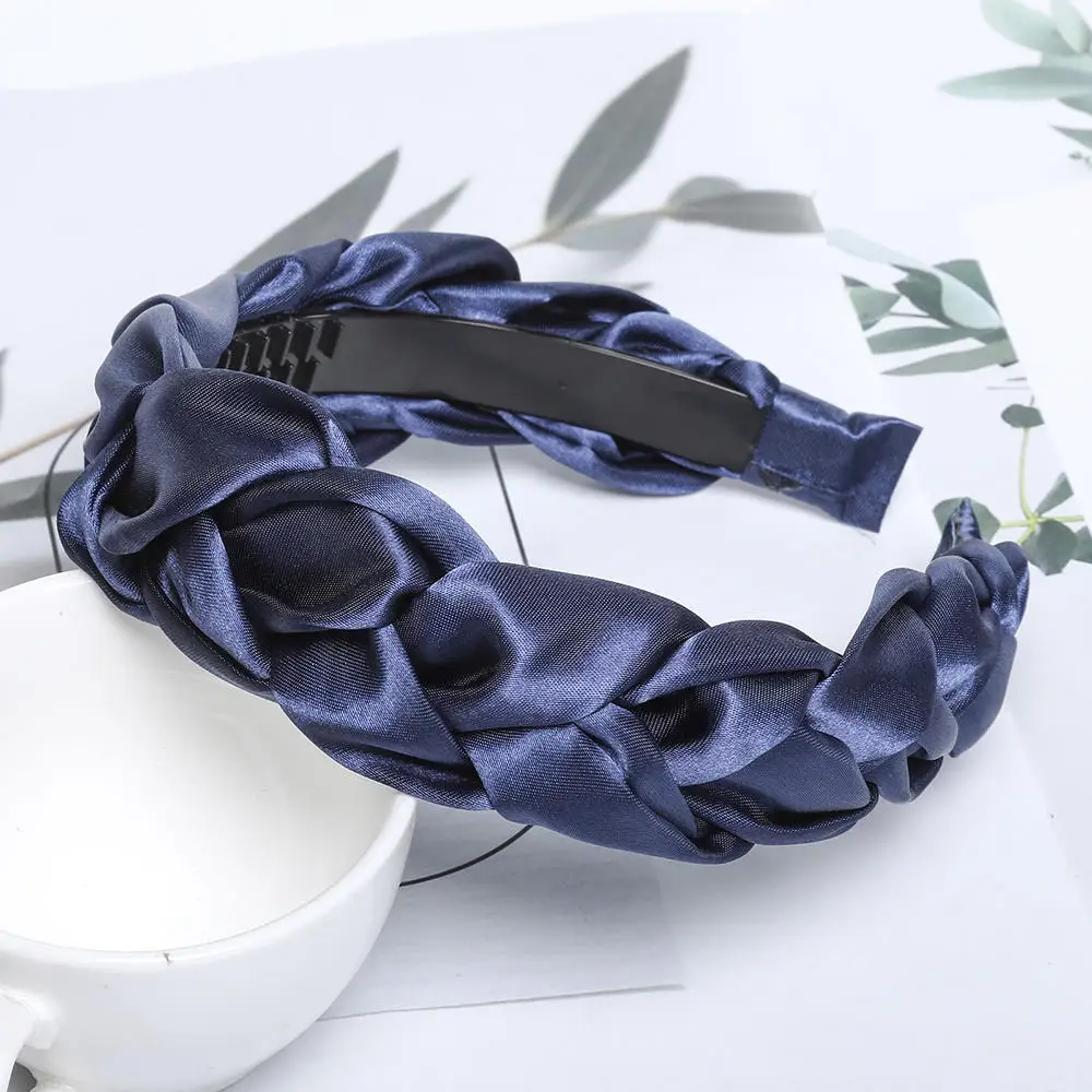 Satin F Корейская мода, однотонная бархатная косичка из ткани, повязка на голову с зубами для женщин, аксессуары для волос, повязка на голову для девочек, широкий обруч для волос - Цвет: Satin F