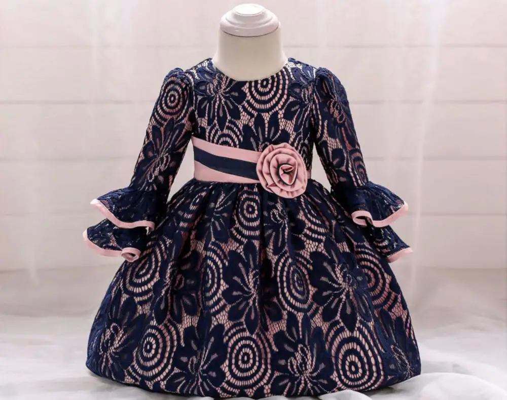 Dark blue Платье для маленьких девочек г. летние свадебные платья кружевное платье для новорожденных вечерние темно-синие платья принцессы для маленьких девочек - Цвет: Dark blue