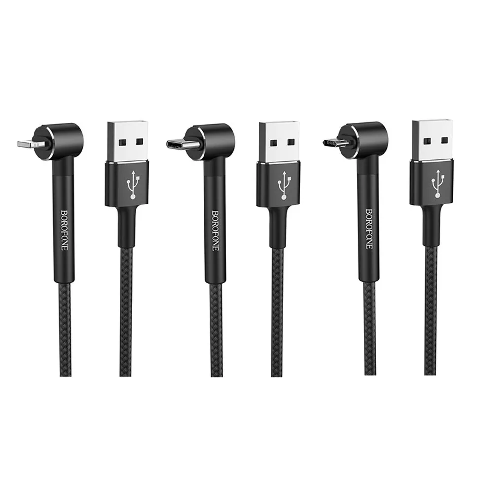 Черный Borofone BU6 плетеный кабель для быстрой зарядки 1,2 м с кабелем usb type-C Micro USB IOS зарядный кабель для iPhone 6 7 8 X XS - Цвет: Черный
