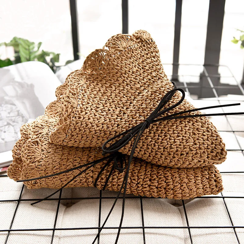 Летние женские Солнцезащитные шляпы складные соломенные ручной работы