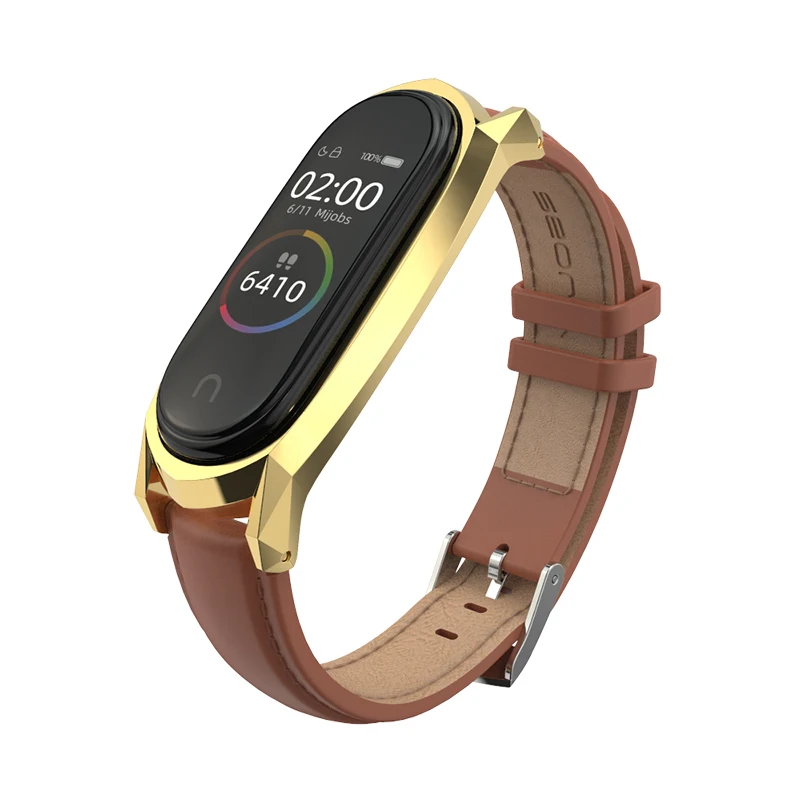 Mi jobs mi band 4 ремешок, браслет из натуральной кожи для Xiaomi mi, ремешок 3, ремешок на запястье, умный браслет, браслет, замена Карлос Корреа аксессуары - Цвет: Brown gold