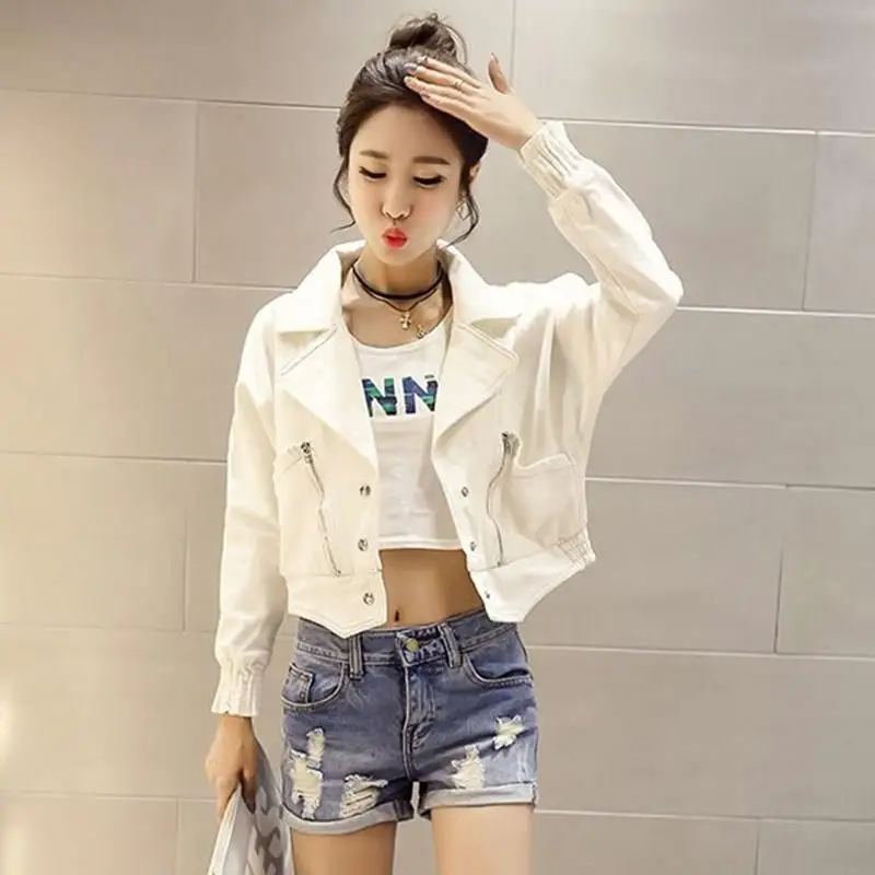 Женская Весенняя Осенняя белая короткая джинсовая куртка большого размера