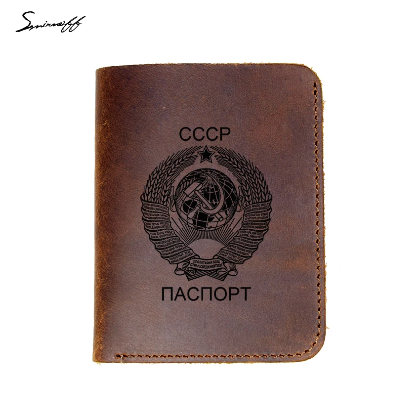 

CCCP Genuine Leather Wallet Male Laser Engraved Soviet Union National emblem Handmade inscription Gift Purse Wallets