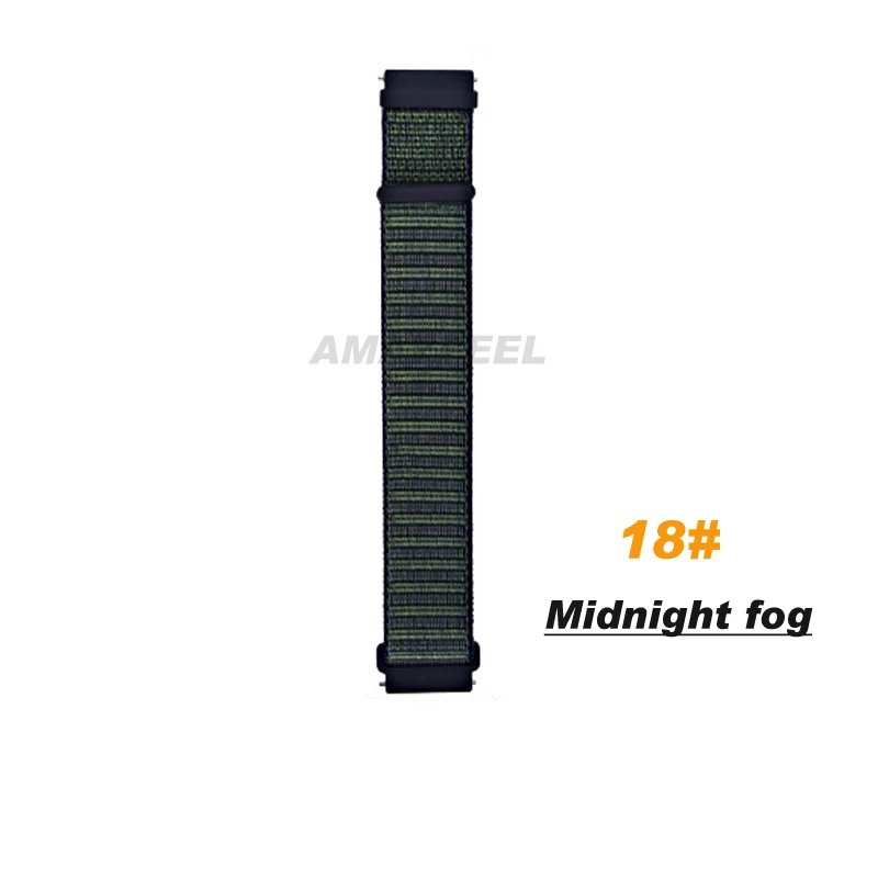 18. midnight fog Спортивный ремешок для Amazfit ремешок Bip нейлоновый дышащий браслет на запястье для Amazfit Stratos 2 Pace ремешок для часов 20 мм 22 мм браслет - Цвет: 18. midnight fog