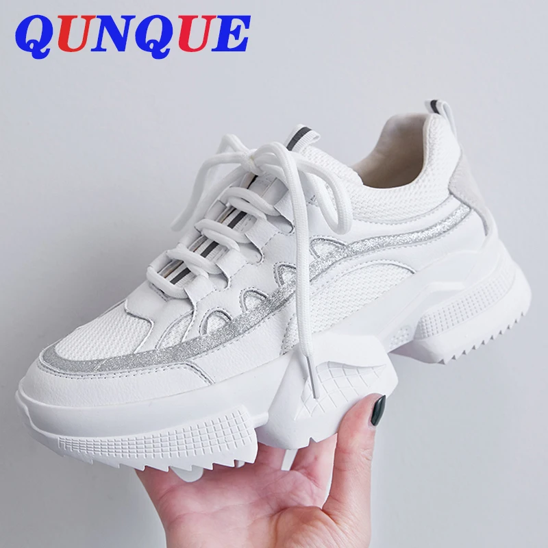 Обувь из натуральной кожи в стиле ретро Для женщин массивные кроссовки 2019 модные