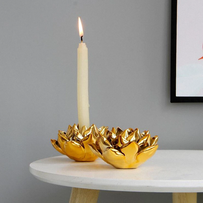 

PINNY Gold Plated Petals Candlestick Romantic Ceramic Stick Candle Holders Wedding Decorations Home Decoration Accessories