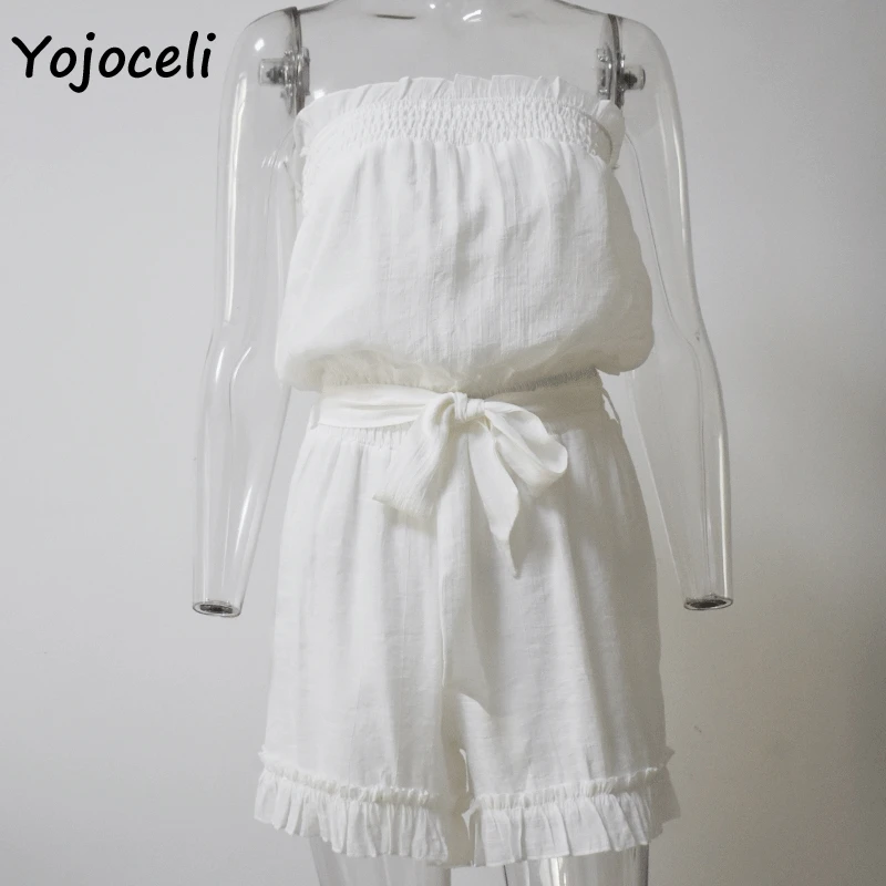 Лето 2019 комбинезон Yojoceli с бантом оборками короткий без бретелек богемный пляжный