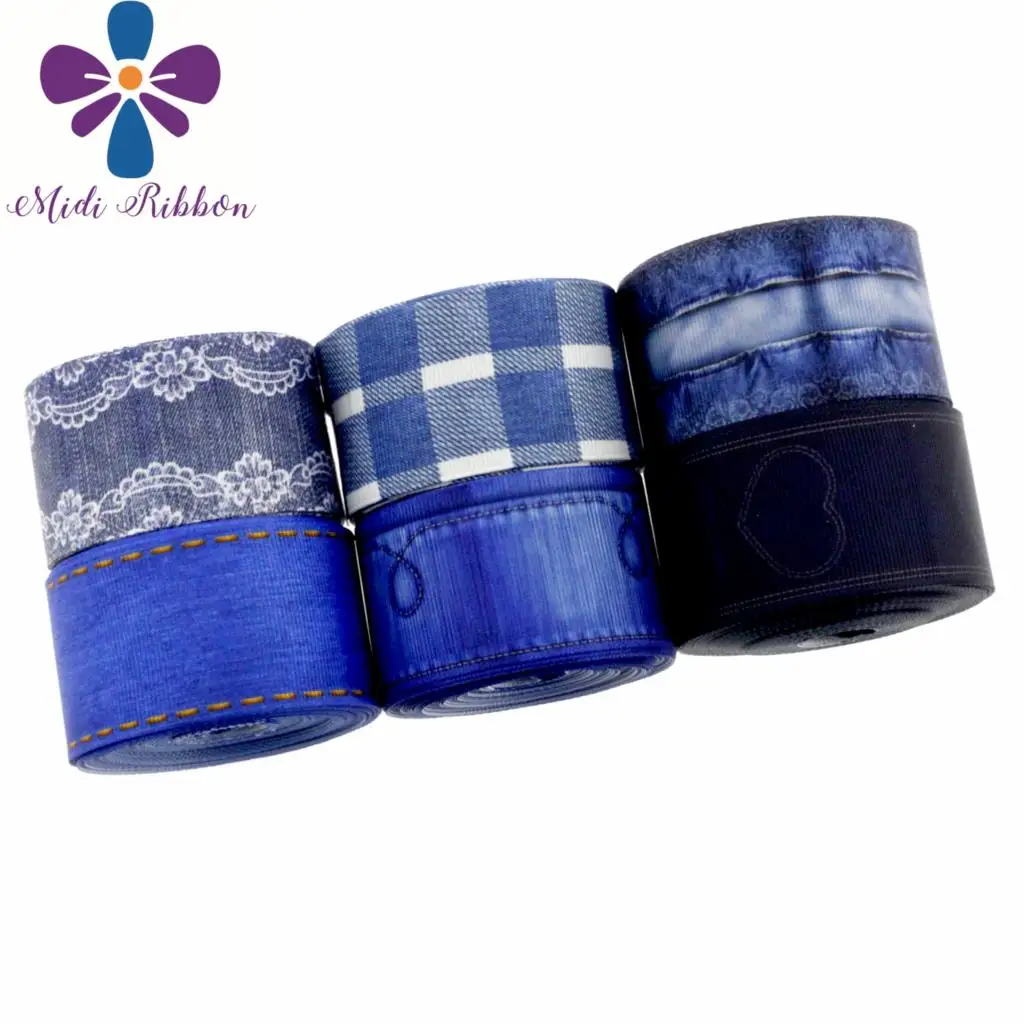 1-1/2&quot38mm Jeans Series Geometric Patterns Printed Grosgrain Ribbon Denim Like Lace DIY Party Gift Hair Band Making 10yards/roll | Дом и