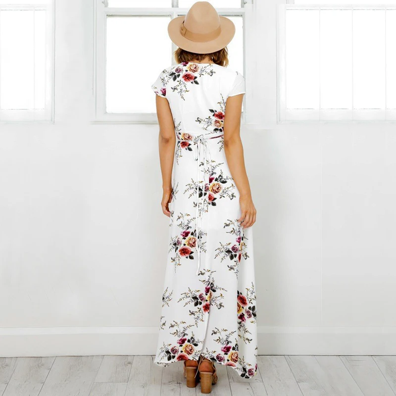 Женское летнее пляжное платье в стиле бохо сексуальное длинное винтажное белое с