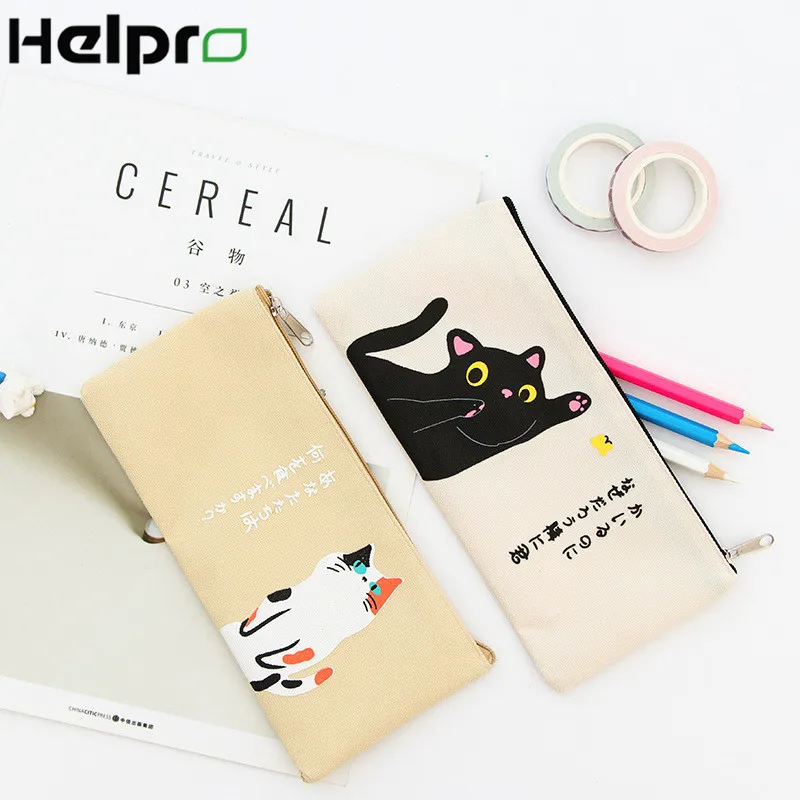 Helpro Kawaii Kitten пеналы высокой емкости Холст молнии дизайн пенал для студентов
