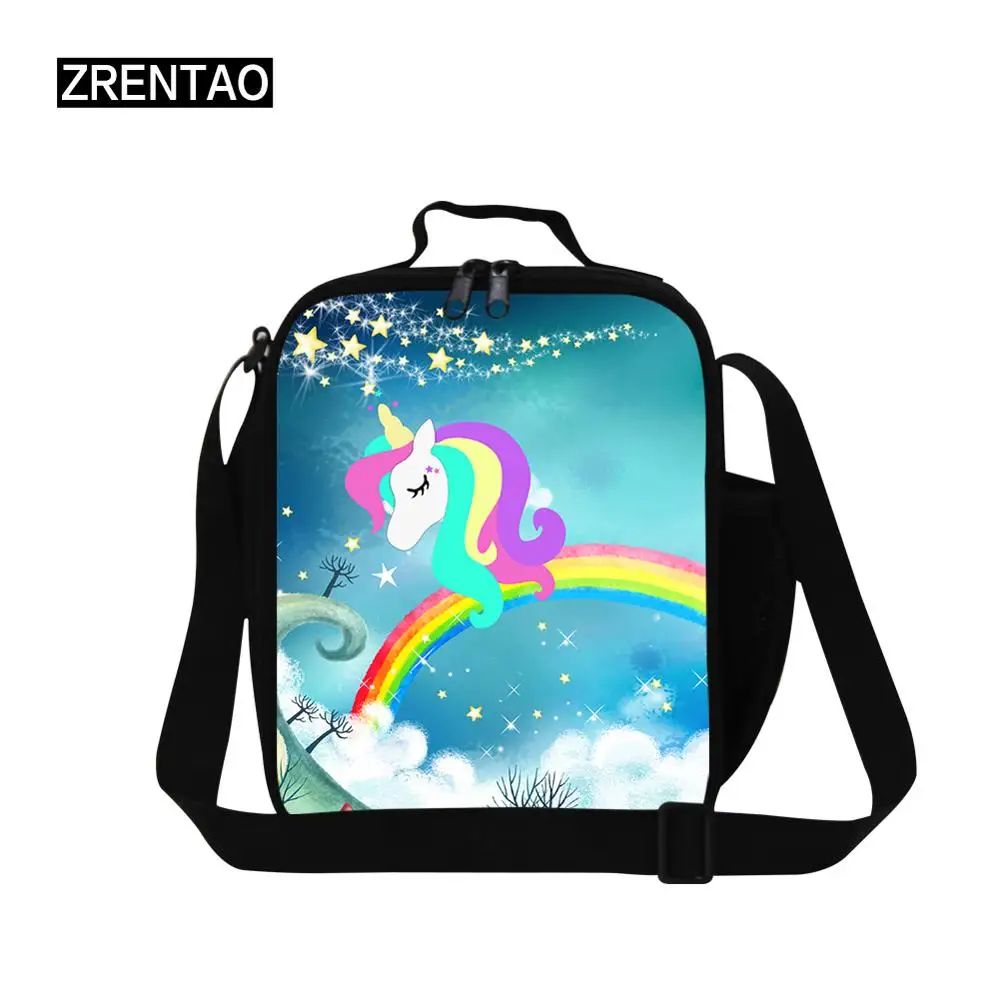 Lunch Cooler Bag 11 Радуга Единорог печать милый мультфильм детская сумка для обеда изолированный Bento коробка ланчбаг с плечевым ремнем держатель воды для малышей - Цвет: Lunch Cooler Bag 11
