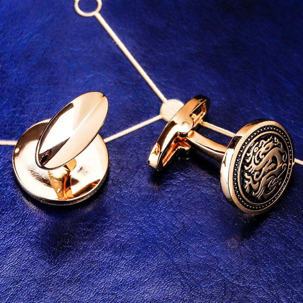 

MAISHENOU shirt cufflinks for mens Chinese elements dragon pattern Brand Button cuff links color gold High Quality Jewellery