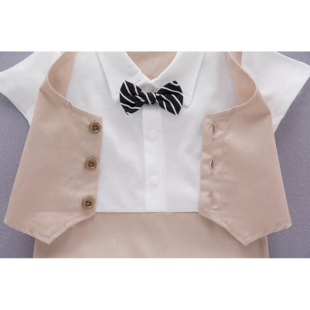 Children's gentleman's suit Infant Baby Short Sleeve Gentleman Romper Solid Print Jumpsuit +Hat boys clothes children clothes#06 |