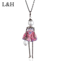 lovely floral dress dancing doll big choker necklace handmade french girl long chain pendant necklace for women party jewelry