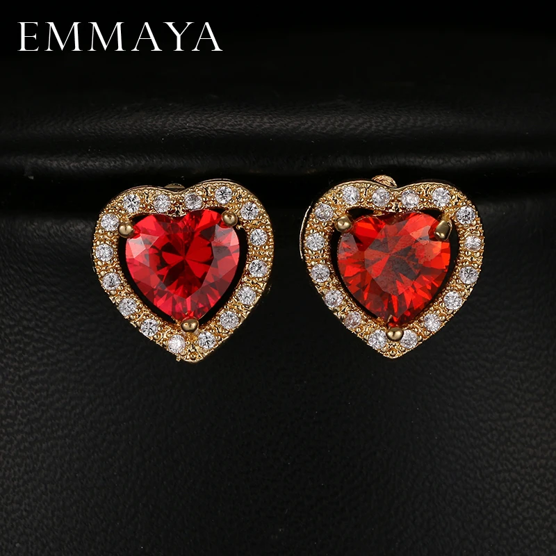 Emmaya серьги с красными кристаллами милые женские в форме сердца