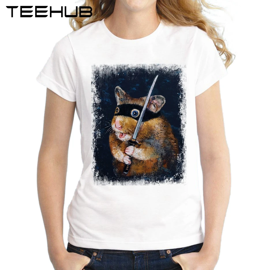 2018 Ninja Hamster Women T-Shirt Summer Fashion Lady Tops Short Sleeve Vintage Printed T Shirt Novelty Tee Shirts | Женская одежда