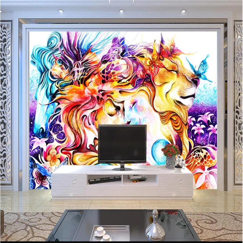 Современные скандинавские акварельные обои с изображением Льва художественный