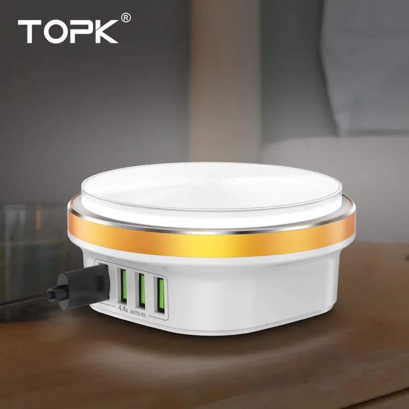 TOPK 22 Вт Авто ID 4 порта USB зарядное устройство с регулируемой яркостью умный
