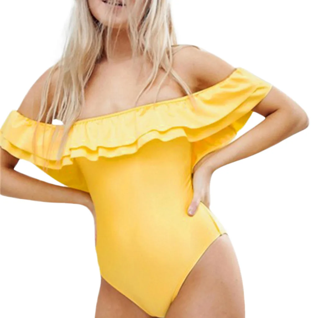 Женский слитный купальник maillot de bain желтый раздельный бикини с оборками