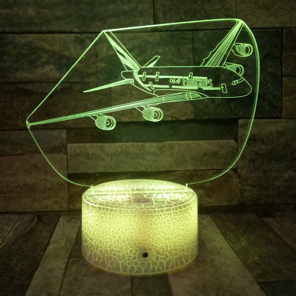 Самолет 3D ночник 7 видов цветов Изменение LED JET настольная лампа художественная