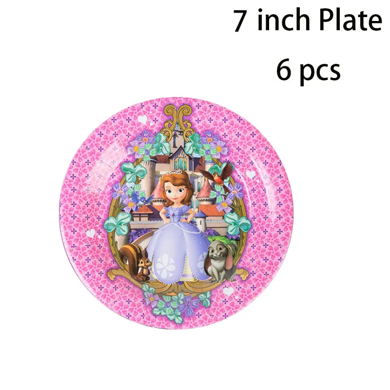 7 inch plate 6 Pcs София тема принцесс дети день рождения украшения поставки Одноразовая бумажная тарелка салфетки Кубок Флаг подарок на вечеринку в честь рождения ребенка - Цвет: 7 inch plate 6 Pcs