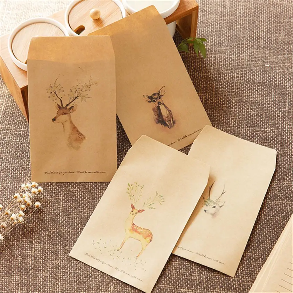 

Китайская традиционная картина, Подарочная сумка для рождественской вечеринки, 10 шт., крафт-бумага с изображением оленя, Упаковка конфет, ко...