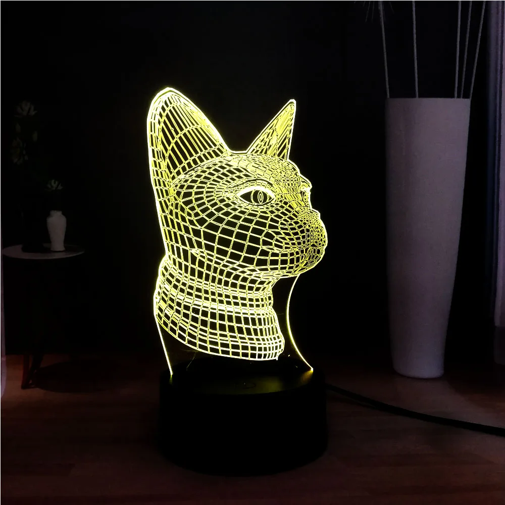 Новинка 3D кошачья голова акриловая панель иллюзия RGB 7 цветов Изменение дома DEC USB