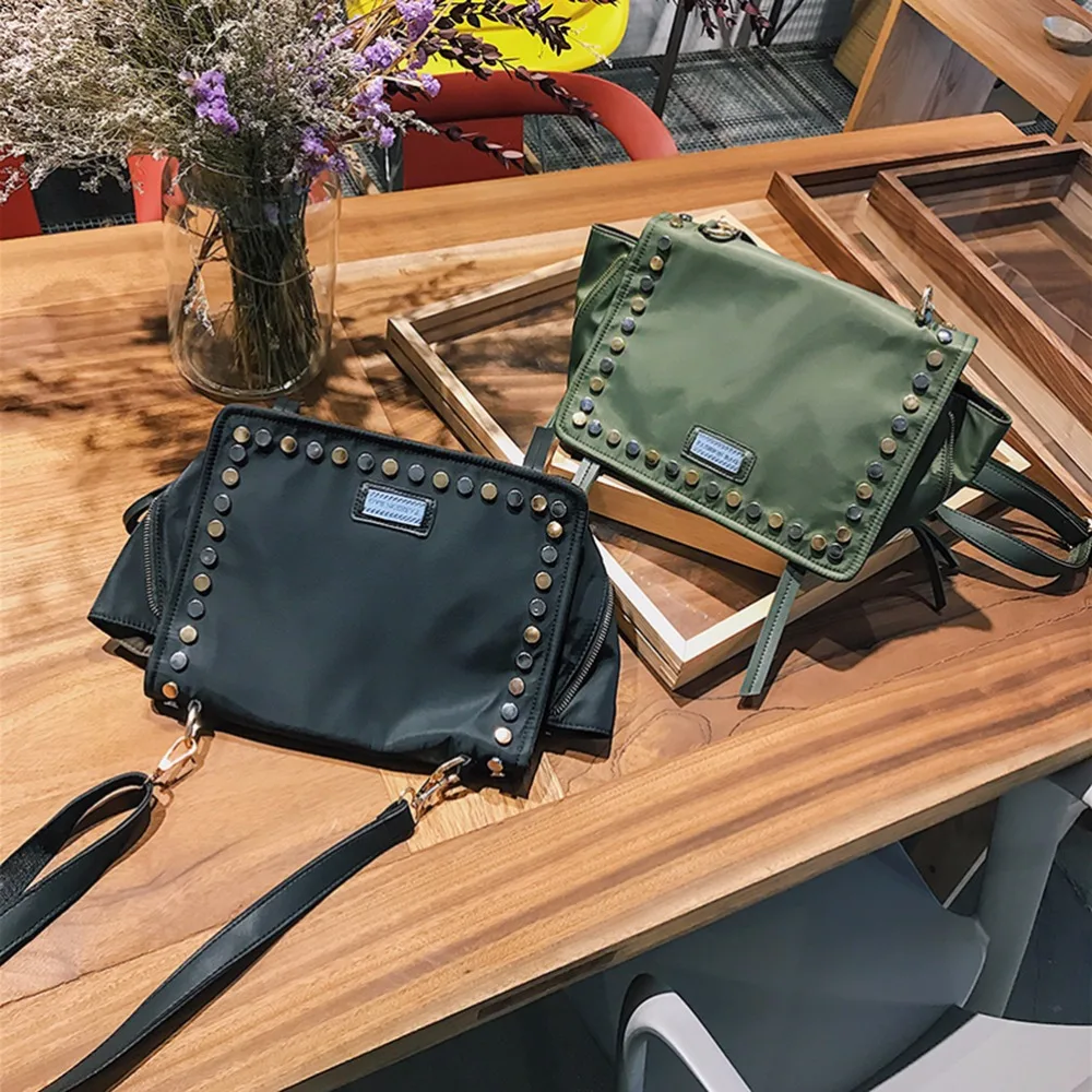 Lovielf Новый Для женщин леди Повседневное заклепки Армейский Зеленый Нейлон