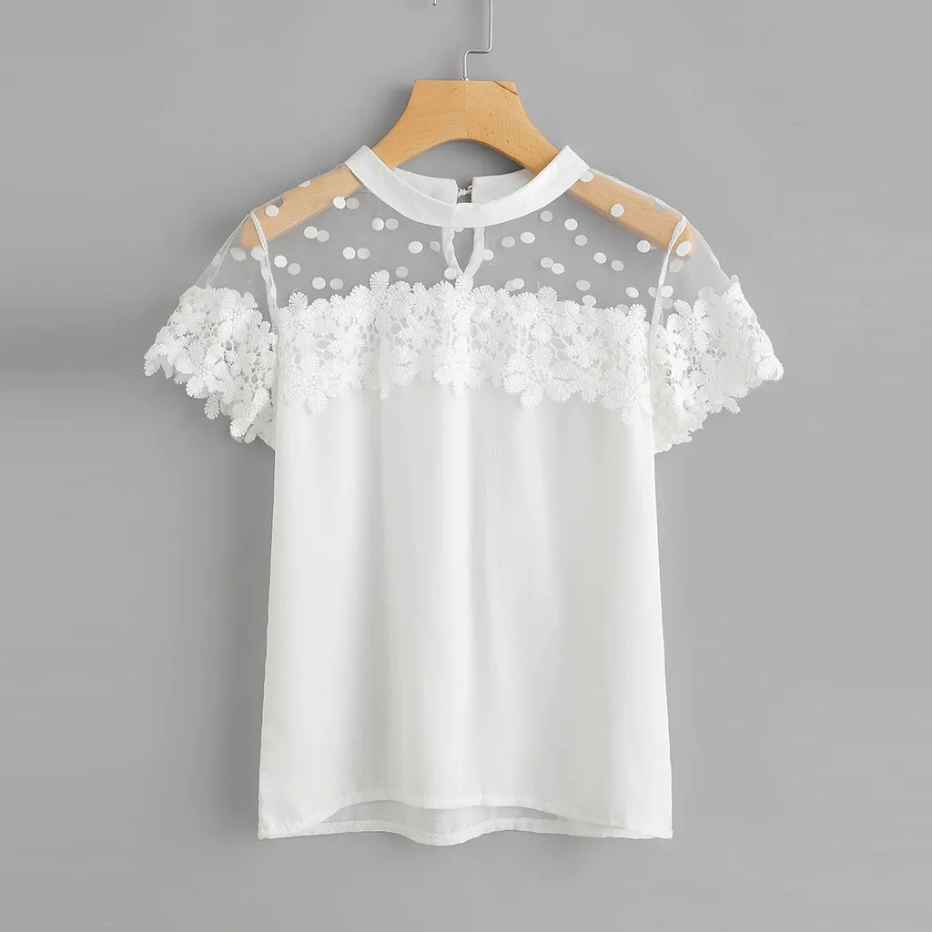 Летняя модная шифоновое в горошек сетчатая панель крючком аппликации верхняя