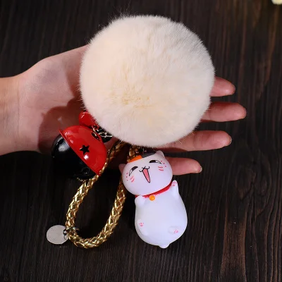 Maneki Neko Lucky Cat Fat Cat Брелок меховой помпон помпоны женская кожаная брелок металлические брелки для ключей ключи от машины сумка Подвеска Шарм D42 - Цвет: 4