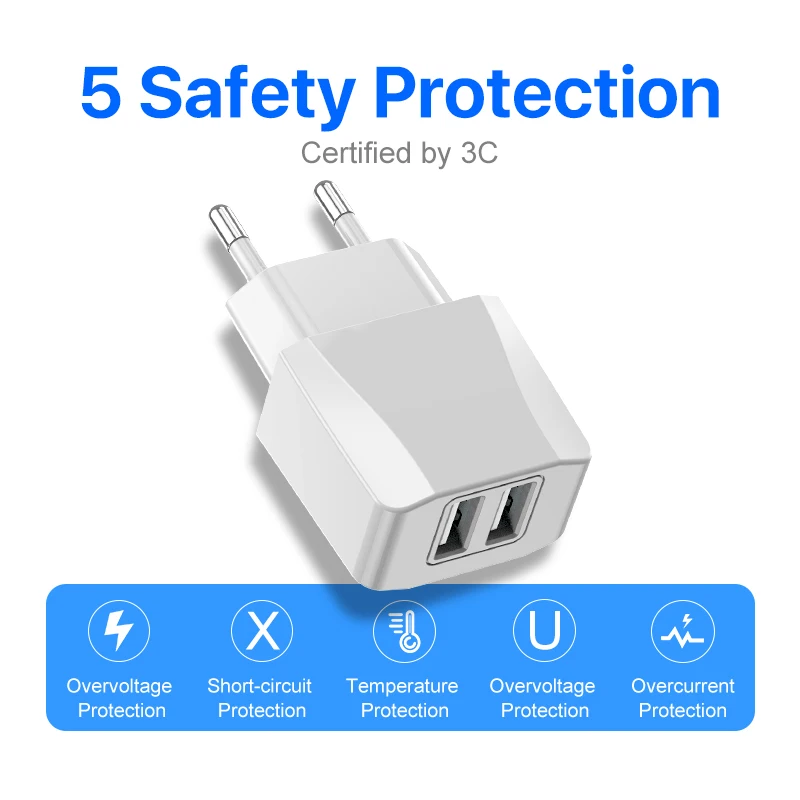 Сетевое зарядное устройство GUSGU с двумя USB портами 5 В/2 1 А|Зарядные устройства для