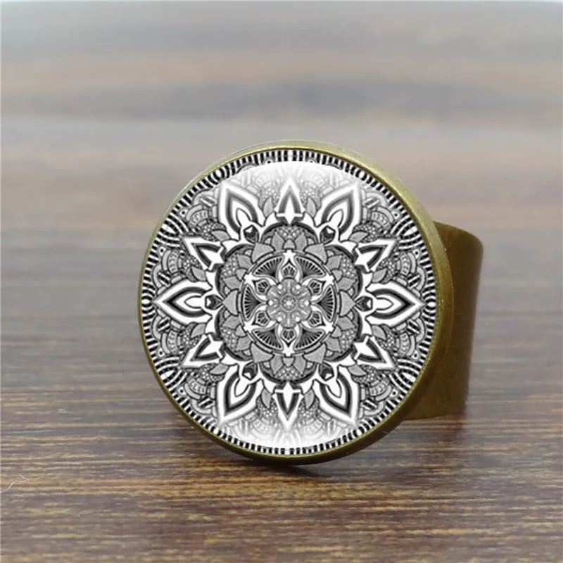 XUSHUI XJ стеклянный круглый купол с цветком Мандала женское кольцо аксессуары для