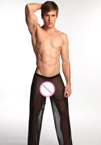 Hot Men Sexy Pants Transparent Mesh Underwear Long John Sleep Sex Wear Bottom Gay Male Home Lounge Clothing|long johns|long johns clothinglong john