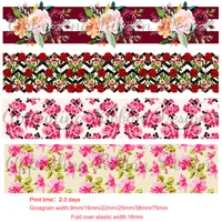 custom 22mm 25mm 38mm 75mm flower printed grosgrain ribbon 16mm print flowers elastic ribbon 50 yard diy bow gift wrap ribbons