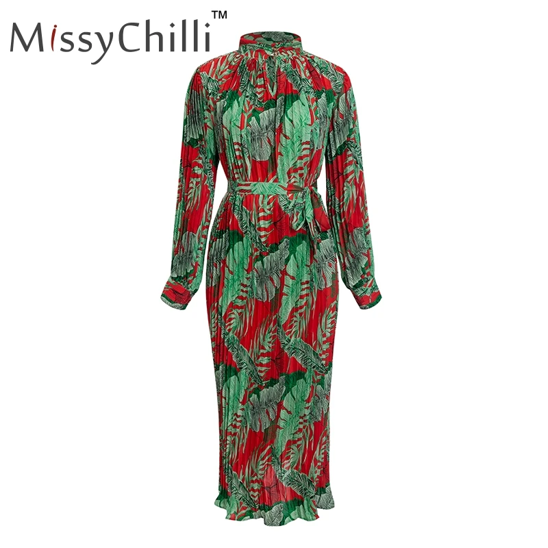 Print MissyChilli Плиссированное Платье макси с длинным рукавом женское свободное Бохо праздничное пляжное длинное платье Летнее сексуальное элегантное платье vestido - Цвет: Print
