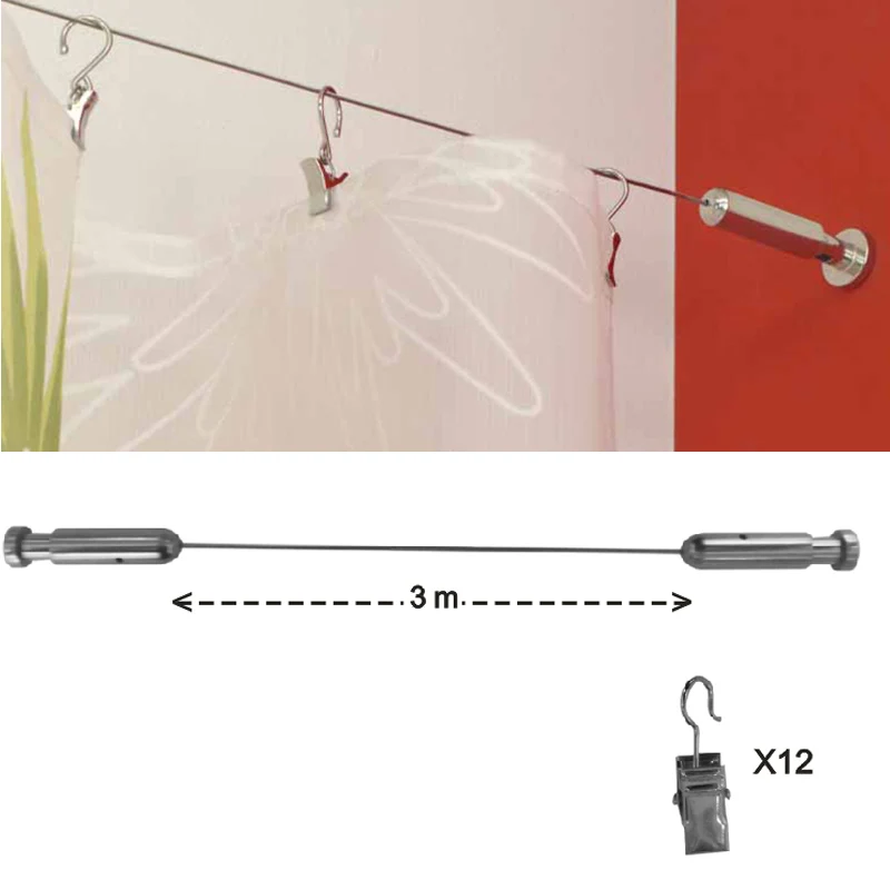 3M Curtain Drapery Drape Wire Rod Set and 12 Clips,Race , Curtain Accessories for Window Decoration