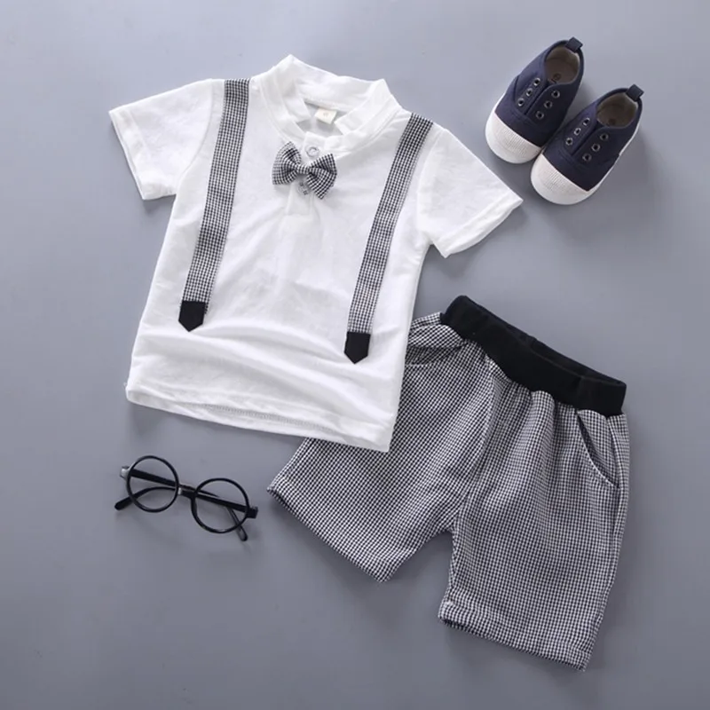 BBYZ beidai white Новое летнее платье для новорожденных, для маленьких мальчиков Одежда для девочек Детская Хлопковая футболка с короткими рукавами для детей в возрасте 2 шт./компл. из мультфильма «Город героев»; модные детские спортивная одежда спортивный костюм - Цвет: BBYZ beidai white