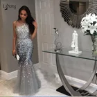 Роскошное длинное серое платье-Русалка с кристаллами, бисером, для выпускного вечера, из Дубая, бальное платье для выпускного вечера