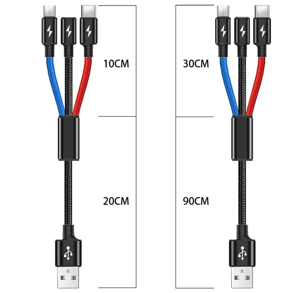 3 в 1 мульти USB зарядный кабель для Xiaomi mi 9 samsung S10 S9 plus huawei P30 mate 20 pro type C mi cro USB кабель Kabel 3 м