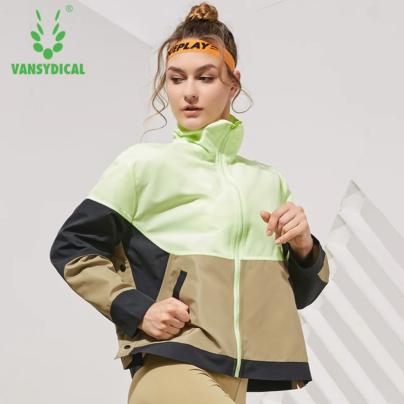 Vansydical Спортивная ветровка женская с воротником стойкой комбинированные цвета