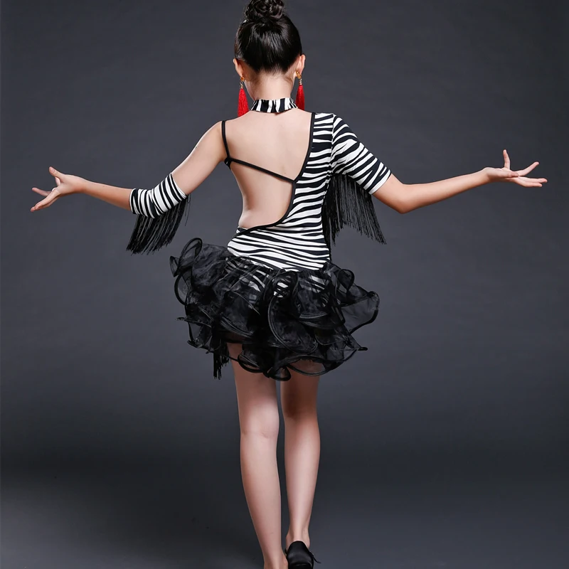 Платье детское черное для танцев с бахромой и блестками|dance dresses costumes|fringe dance