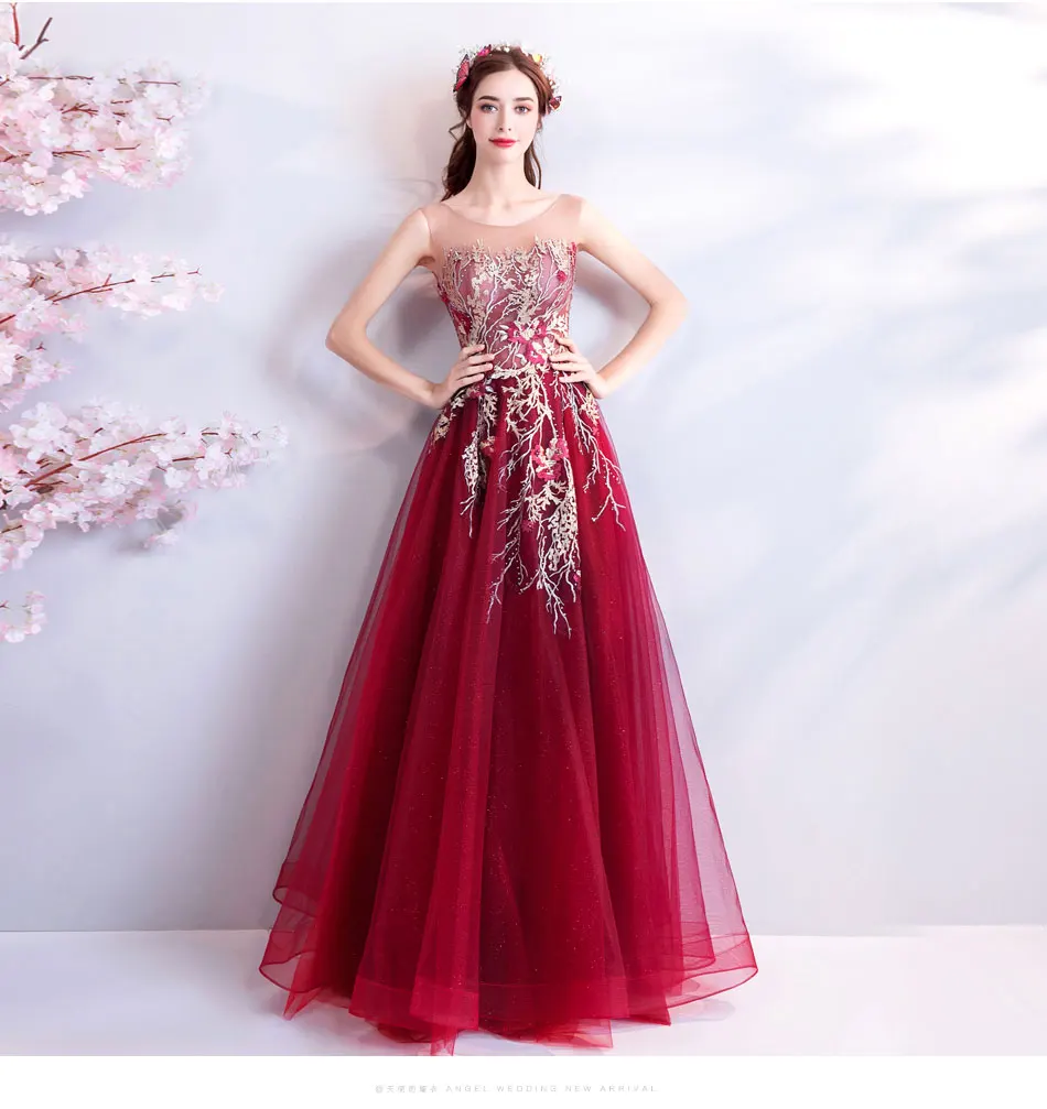 

Beautiful birthday party gown 2018 evening dresses flower fairy long Prom Dress burgundy formal dress graduations party pearls