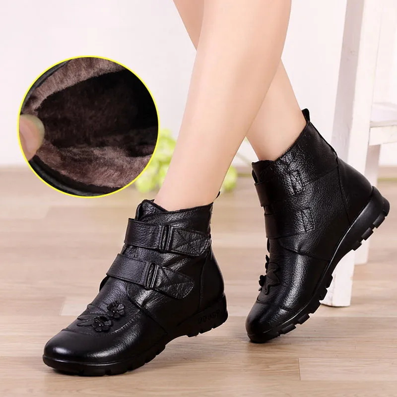 Женские ботинки из натуральной кожи на плоской подошве Размеры 35 43|shoes snow boots|shoe