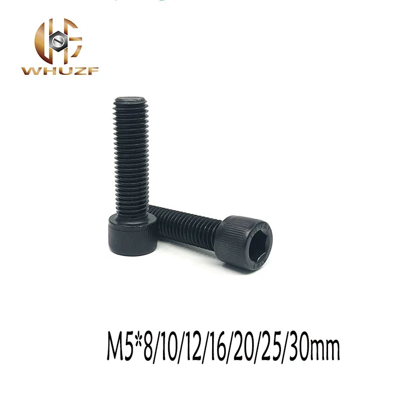 

50Pcs M5*8/10/12/16/20/25/30mm DIN912 high strength cabon Alloy Black Steel Hexagon Socket Head Cap Furniture Screws