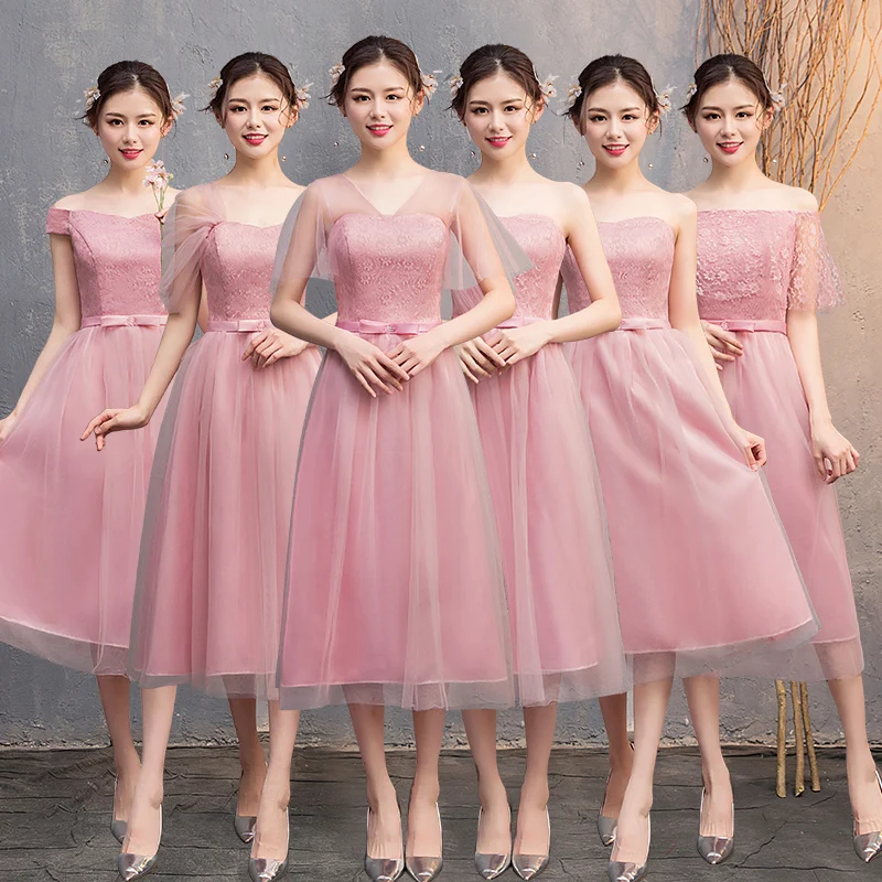 Vestido розовые Бордовые Платья для подружки невесты элегантные длиной до колен