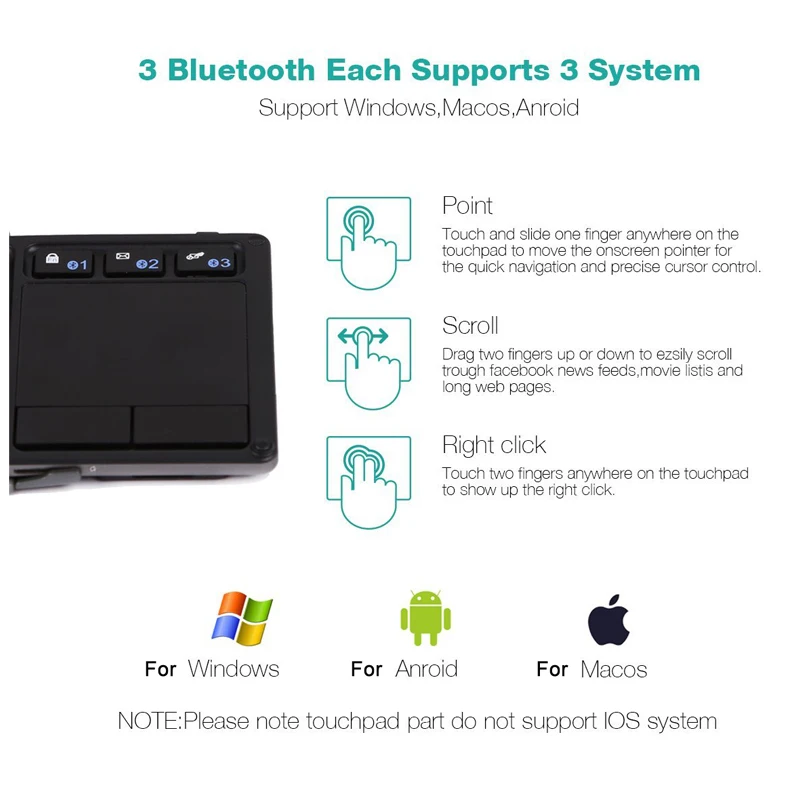 Портативная универсальная складная клавиатура с тачпадом и подставкой Bluetooth, беспроводная клавиатура 3,0 для планшета, смартфона, настольного ПК