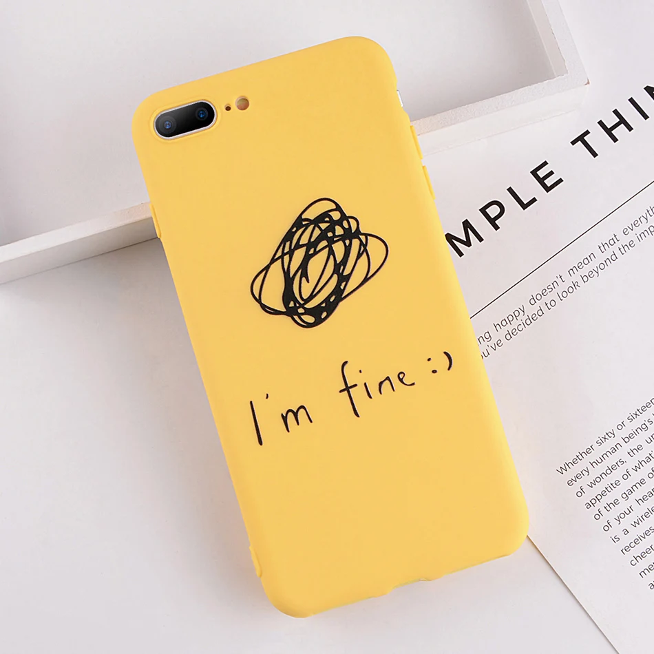 Желтый чехол для телефона Moakado для iphone 11, 6s, 7, 8 Plus, X, XS, Max, XR, 5, 5S, SE, мягкий термополиуретановый чехол с забавными буквами и улыбкой