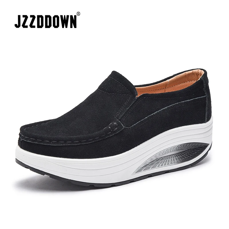 JZZDDOWN/женские кроссовки на толстой подошве из коровьей замши; мокасины на платформе размера плюс; женская обувь на платформе из натуральной кожи; женская обувь
